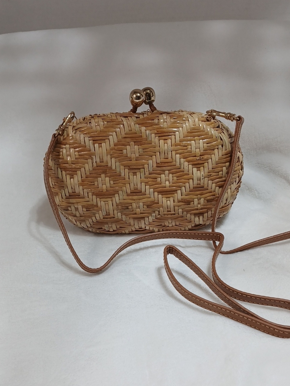 Serpui Olivine Wicker Clutch Woven Straw Crossbody Bag in Natural Brown